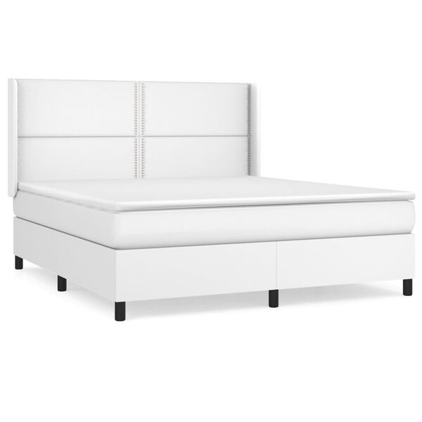 vidaXL Box spring postel s matrac&iacute; b&iacute;l&aacute; 180x200 cm uměl&aacute; kůže