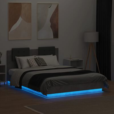 vidaXL Rám postele s čelem a LED osvětlením betonově šedý 120 x 190 cm
