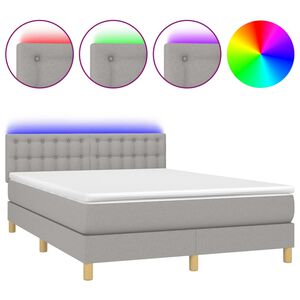 vidaXL Box spring postel s matrac&iacute; a LED světle &scaron;ed&aacute; 140x200 cm textil