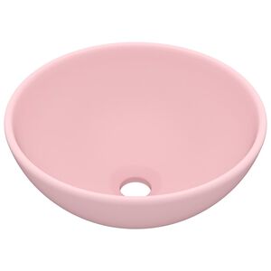 vidaXL Luxusn&iacute; umyvadlo kulat&eacute; matn&eacute; růžov&eacute; 32,5 x 14 cm keramick&eacute;
