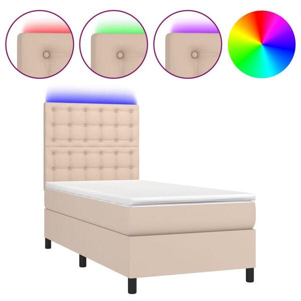 vidaXL Box spring postel matrace a LED cappuccino 80x200 cm uměl&aacute; kůže