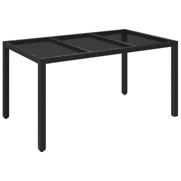 vidaXL Zahradn&iacute; stůl se skleněnou deskou čern&yacute; 150x90x75 cm polyratan
