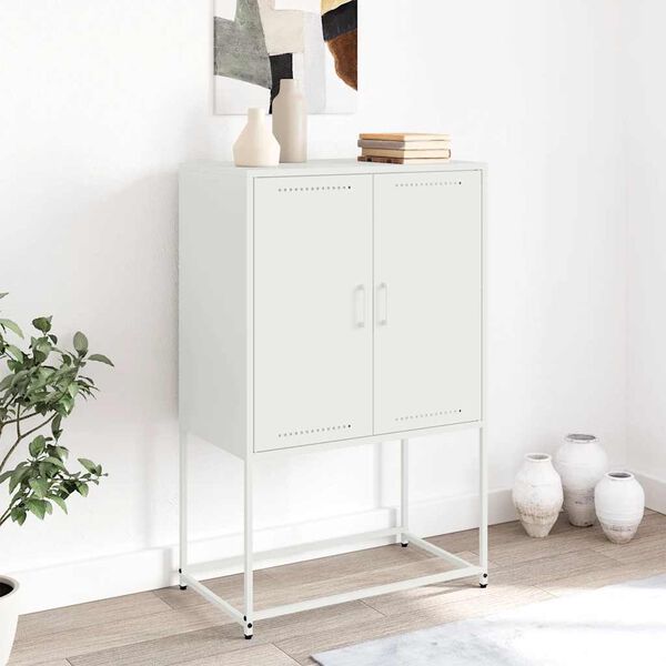 vidaXL Skř&iacute;ň highboard b&iacute;l&aacute; 68,5 x 38,5 x 107 cm ocel