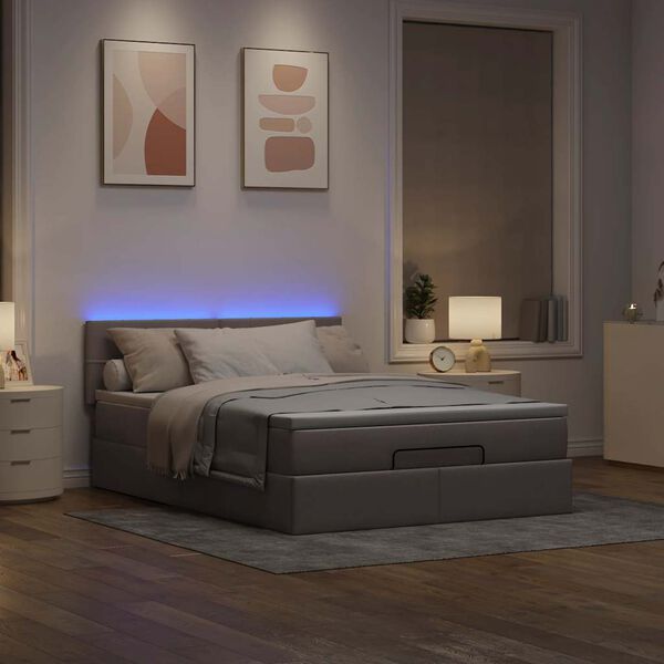 vidaXL Osmansk&aacute; postel s matrac&iacute; & LED Taupe 140x200 cm L&aacute;tka