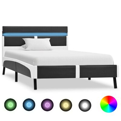 vidaXL Rám postele s LED světlem šedý umělá kůže 90 x 200 cm
