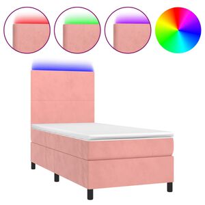 vidaXL Box spring postel s matrac&iacute; a LED růžov&aacute; 90x200 cm samet