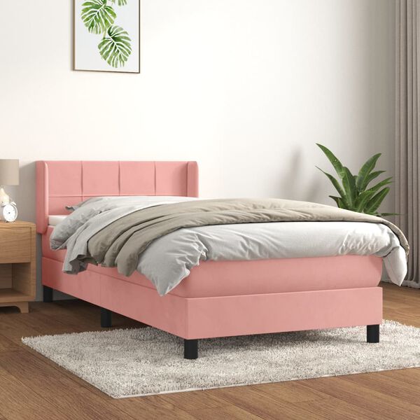 vidaXL Box spring postel s matrac&iacute; růžov&aacute; 80 x 200 cm samet