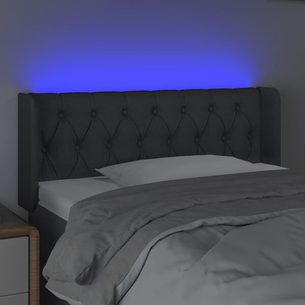 vidaXL Čelo postele s LED tmavě &scaron;ed&eacute; 103 x 16 x 78/88 cm textil