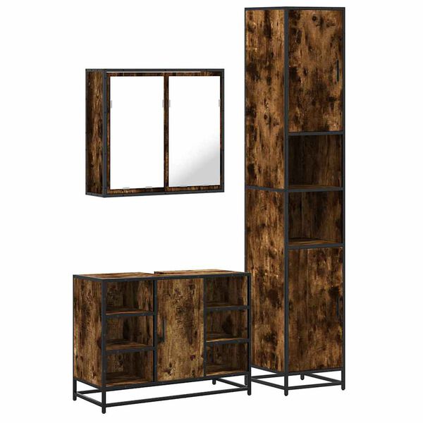 vidaXL 3d&iacute;ln&yacute; set koupelnov&eacute;ho n&aacute;bytku kouřov&yacute; dub kompozitn&iacute; dřevo