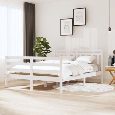 vidaXL Rám postele bílý 135 x 190 cm Double masivní dřevo