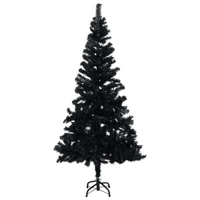 vidaXL Umělý vánoční stromek s LED a sadou koulí černý 150 cm PVC