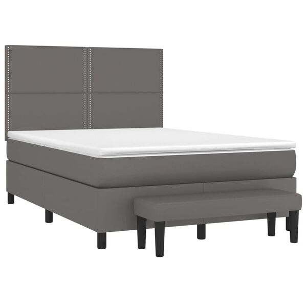 vidaXL Box spring postel s matrac&iacute; &scaron;ed&aacute; 140x200 cm uměl&aacute; kůže