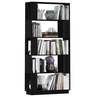 vidaXL Knihovna / dělicí stěna černá 80x25x163,5 cm masivní borovice