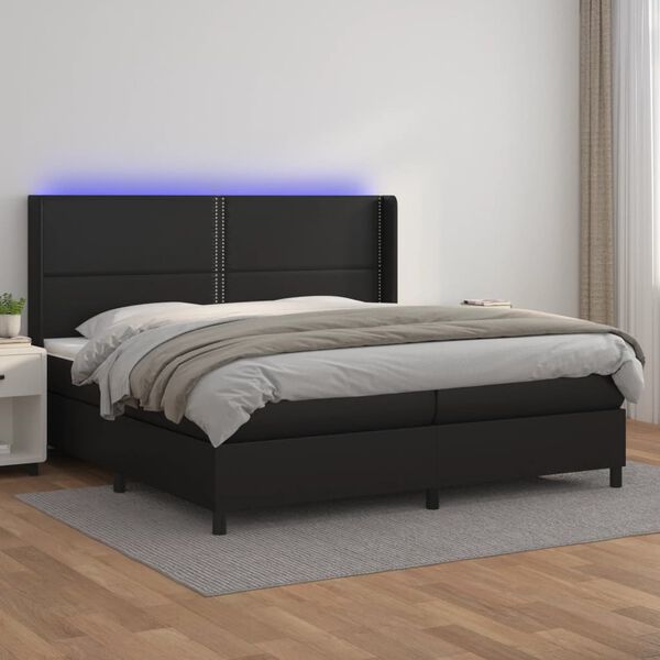 vidaXL Box spring postel s matrac&iacute; a LED čern&aacute; 200x200 cm uměl&aacute; kůže