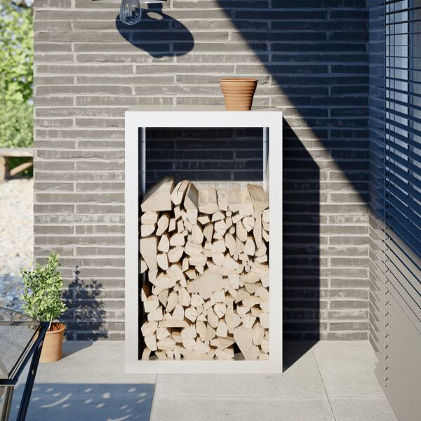 vidaXL Stojan na palivov&eacute; dřevo b&iacute;l&yacute; 60 x 40 x 100 cm ocel