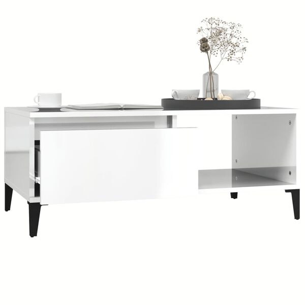 vidaXL Konferenční stolek bílý s leskem 90x50x36,5 cm kompozitní dřevo