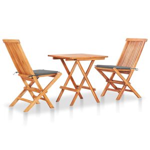 vidaXL 3d&iacute;ln&yacute; bistro set se &scaron;ed&yacute;mi podu&scaron;kami masivn&iacute; teakov&eacute; dřevo