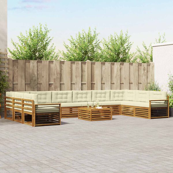 vidaXL Sedac&iacute; soupravy s pol&scaron;t&aacute;řem 11 pcs Přirozen&aacute; a Kr&eacute;mov&aacute;