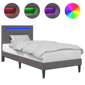 vidaXL R&aacute;m postele s LED p&aacute;sky s čelo &Scaron;ed&aacute; 80 x 200 cm Uměl&aacute; kůže