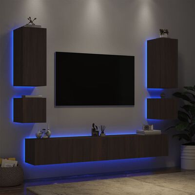 vidaXL 6dílná obývací stěna s LED osvětlením hnědý dub