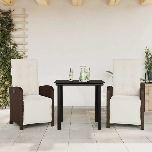 vidaXL 3d&iacute;ln&yacute; bistro set s podu&scaron;kami hněd&yacute; polyratan