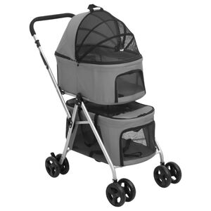 vidaXL 2patrov&yacute; skl&aacute;dac&iacute; koč&aacute;rek pro psa &scaron;ed&yacute; 83 x 48 x 97 cm oxford