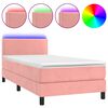 vidaXL Box spring postel s matrac&iacute; a LED růžov&aacute; 100x200 cm samet