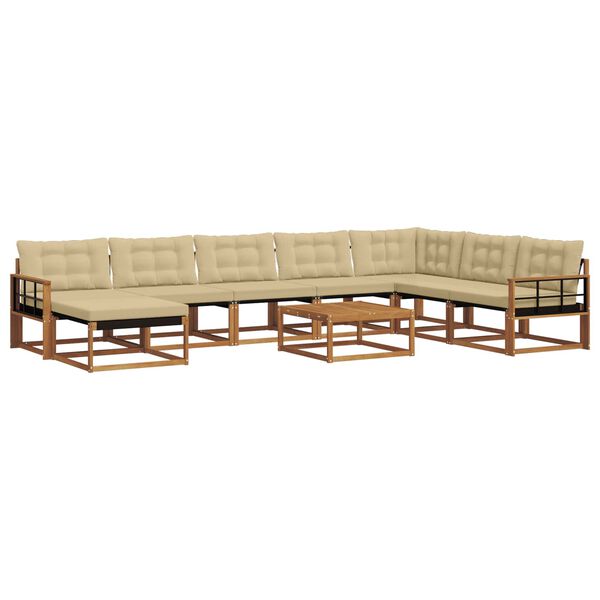 vidaXL Venkovn&iacute; pohovkov&aacute; souprava 9 pcs Přirozen&aacute; a B&eacute;žov&aacute;