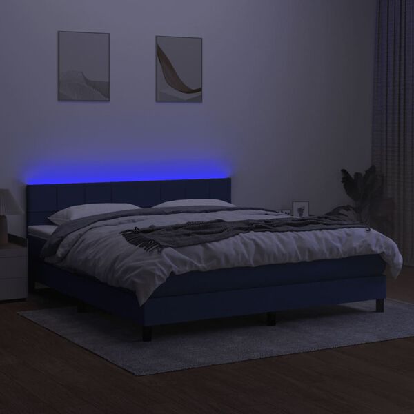 vidaXL Box spring postel s matrac&iacute; a LED modr&aacute; 180x200 cm textil