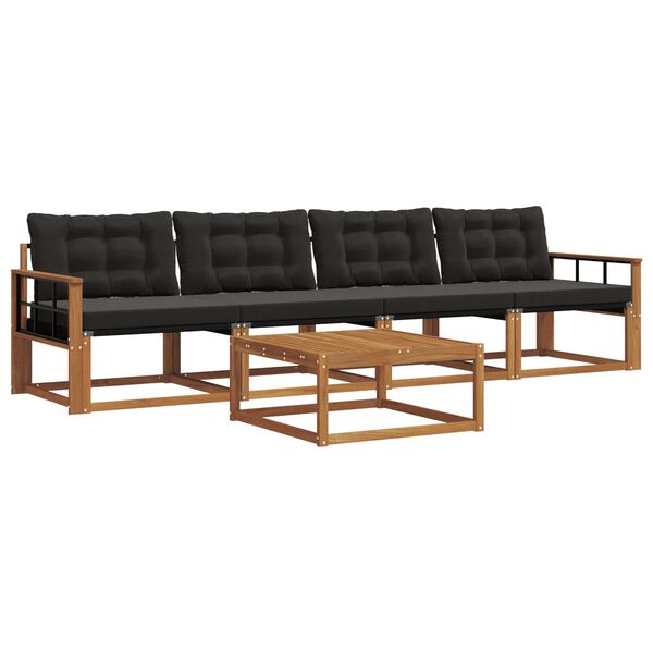 vidaXL Venkovn&iacute; pohovkov&aacute; souprava s pol&scaron;t&aacute;řem 5 pcs Přirozen&aacute; a čern&aacute;