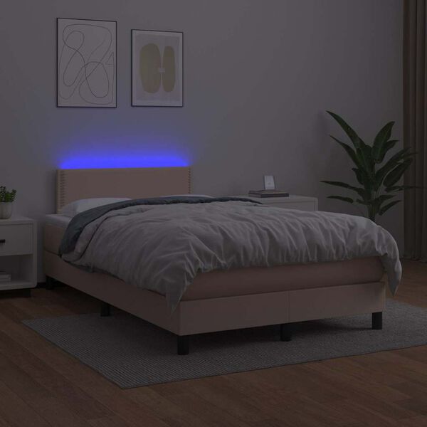 vidaXL Box spring postel matrace a LED cappuccino 120x190cm uměl&aacute; kůže