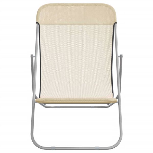 vidaXL Skl&aacute;dac&iacute; pl&aacute;žov&aacute; křesla 2 ks kr&eacute;mov&aacute; textilen a pr&aacute;&scaron;kovan&aacute; ocel