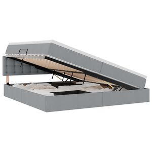 vidaXL Postel s &uacute;ložn&yacute;m prostorem a LED osvětlen&iacute;m Světle &scaron;ed&aacute; textil