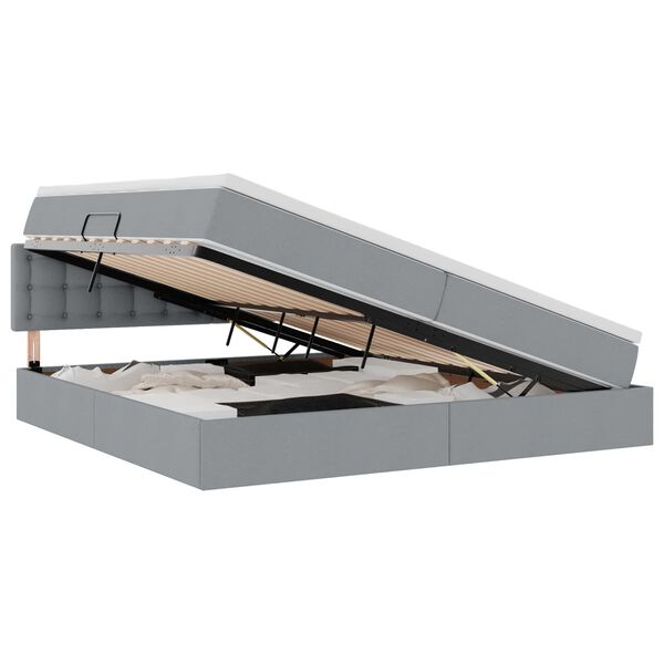 vidaXL Postel s &uacute;ložn&yacute;m prostorem a LED osvětlen&iacute;m Světle &scaron;ed&aacute; textil