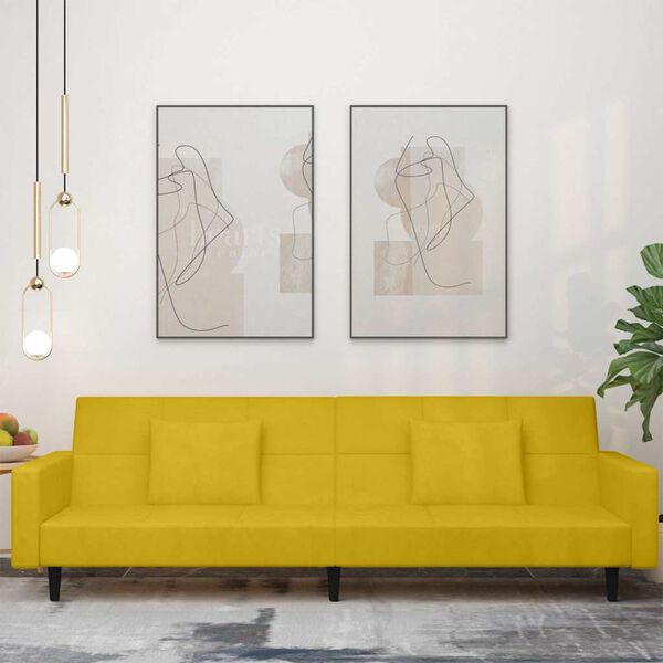 vidaXL 2místná rozkládací pohovka se 2 polštáři žlutá samet