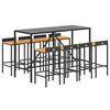 vidaXL 9dílný zahradní barový set černý polyratan a masivní akácie