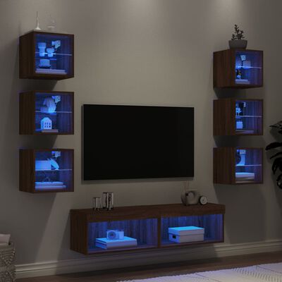 vidaXL 8dílná obývací stěna s LED hnědý dub kompozitní dřevo