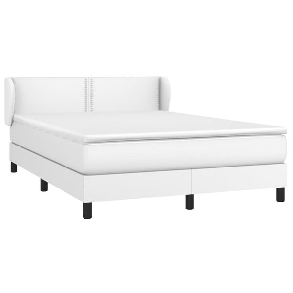 vidaXL Box spring postel s matrac&iacute; b&iacute;l&aacute; 140x200 cm uměl&aacute; kůže