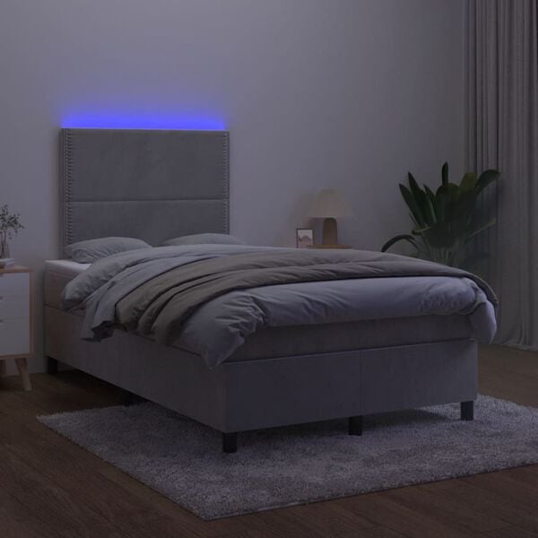 vidaXL Box spring postel s matrac&iacute; a LED světle &scaron;ed&aacute; 120x190 cm samet