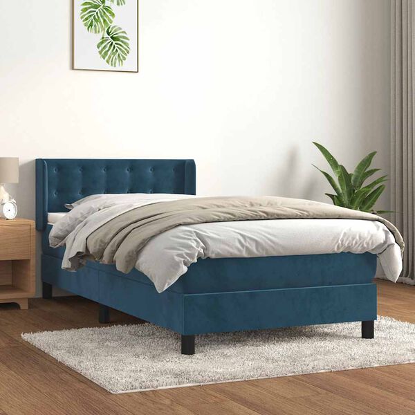 vidaXL Box spring postel s matrac&iacute; tmavě modr&aacute; 80 x 200 cm samet