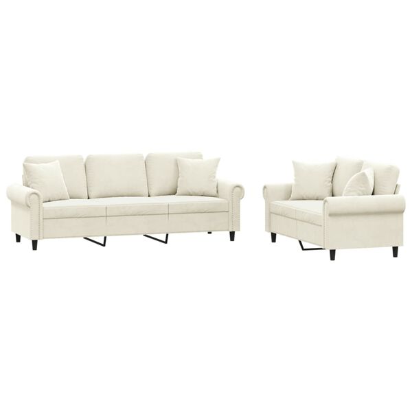 vidaXL 2d&iacute;ln&aacute; sedac&iacute; souprava s pol&scaron;t&aacute;ři kr&eacute;mov&aacute; samet