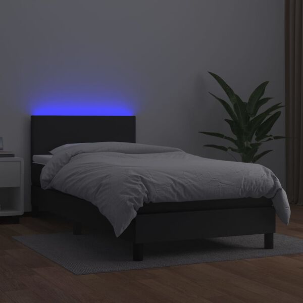 vidaXL Box spring postel s matrac&iacute; a LED čern&aacute; 100x200 cm uměl&aacute; kůže