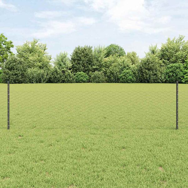 vidaXL Plot s sloupkem &Scaron;ed&aacute; 0,5 x 10 m Ocel a PVC