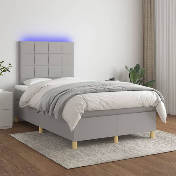 vidaXL Box spring postel s matrac&iacute; a LED světle &scaron;ed&aacute; 120x200 cm textil