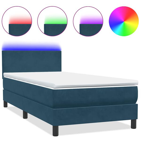 vidaXL Box spring postel s matrac&iacute; a LED tmavě modr&aacute; 80x210 cm samet