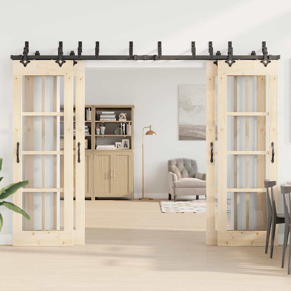 vidaXL Sada př&iacute;slu&scaron;enstv&iacute; pro posuvn&eacute; dveře 305 cm ocelov&aacute; čern&aacute;