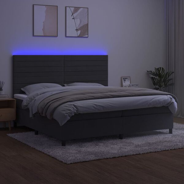 vidaXL Box spring postel s matrac&iacute; a LED tmavě &scaron;ed&aacute; 200x200 cm samet