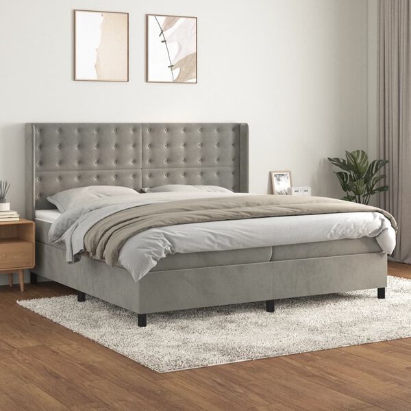 vidaXL Box spring postel s matrac&iacute; světle &scaron;ed&aacute; 200x200 cm samet