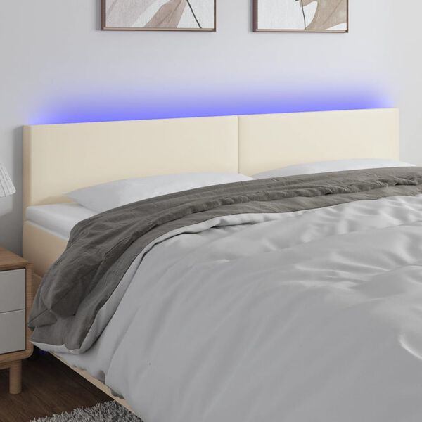 vidaXL Čelo postele s LED kr&eacute;mov&eacute; 160x5x78/88 cm uměl&aacute; kůže