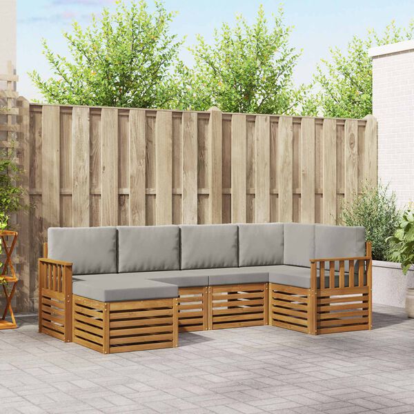 vidaXL Sedac&iacute; soupravy s pol&scaron;t&aacute;řem 6 pcs Př&iacute;rodn&iacute; a světle &scaron;ed&aacute;